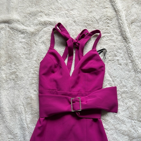 Bebe Magenta Mini Dress with Rhinestone Belt | Size 2 | Statement Party Look - Picture 3 of 8